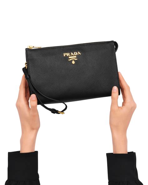 prada saffiano men's pouch|Black Saffiano leather pouch .